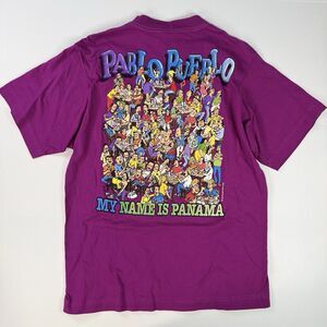 Vintage 90s My Name is Panama "Pablo Pueblo" Party Graphic T-Shirt Purple Size L